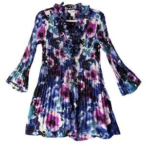 Y2K Allison Taylor Dress Womens Large Fairy Boho Floral Pleated Ruffle Collar